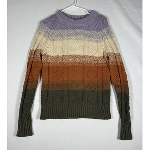 LL Bean Signature Cable Knit Ombre Sweater Womens Medium Striped Chunky Pullover